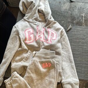 GAP Gray Hoodie and Sweatpants Set with Pink Logo